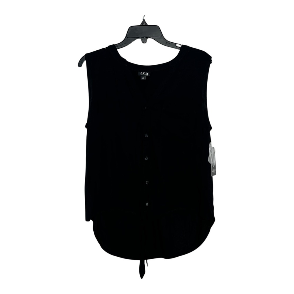 ana A New Approach Womens Black Sleeveless Button Down Tie Front Top‎ Size M NEW